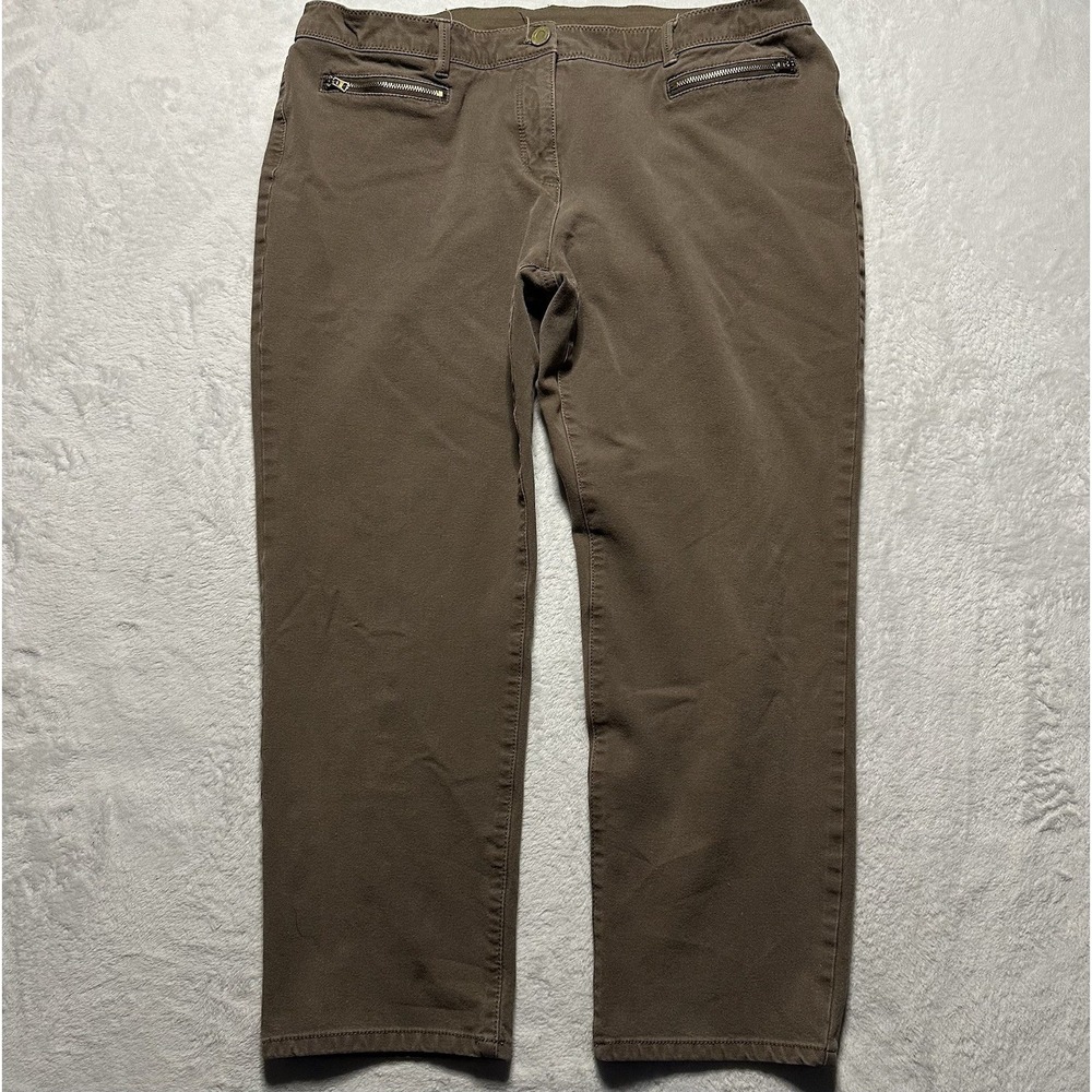 Chicos So Slimming Ankle Pant Size 3 Brown Taupe Quiet Luxury Stretch Minimalist